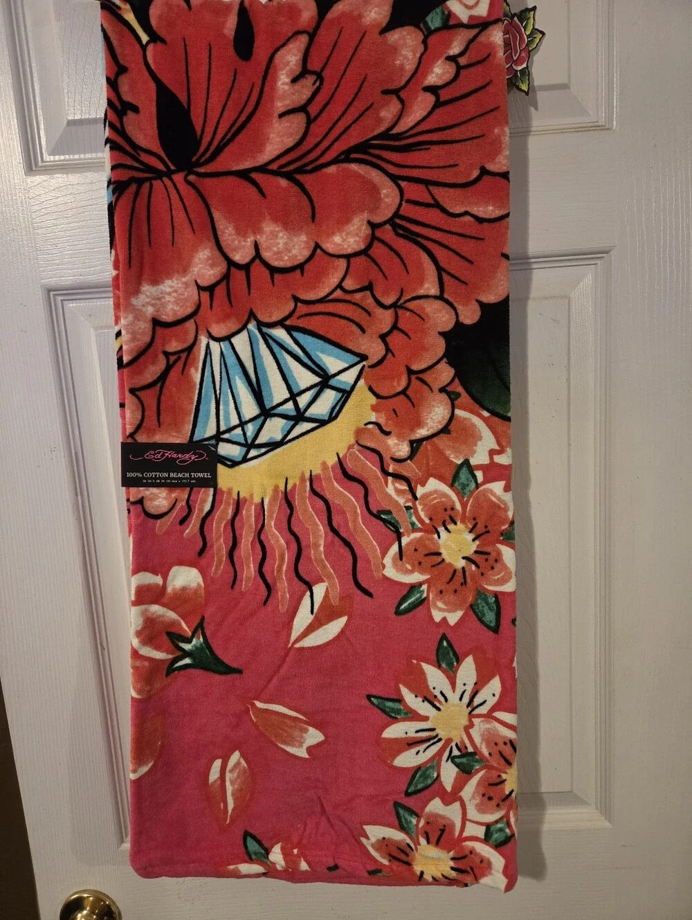 Ed Hardy NWT Beach Towel - Rose W/Ring